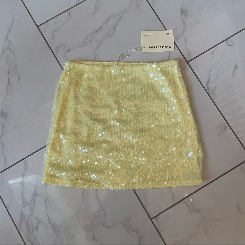 SOLD Peppermayo Butter Yellow Sequin Mini Skirt